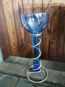 Szklany wazon lata PRL niebieski