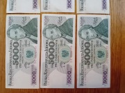 banknoty 5000 tyś F.Chopin seria D 1982 i 1988/seria C 1982 i 1988 Wady 