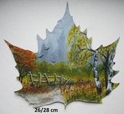 Pejzaż na prawdziwym ususzonym liściu jesien