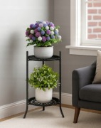 Stojak na kwiaty składany 2 poziomy czarny metalowy