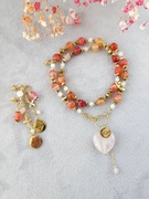 Agat, kwarc różowy, hematyt - stal UNIKAT komplet Ember