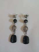 Kolczyki wiszące czarne srebrne 