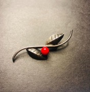 Stara Srebrna Broszka Srebro Koral Vintage