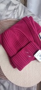 Fuksja amarant zestaw szalik czapka damska 100 proc welna merino 
