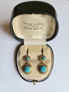 Unikalne Złote Kolczyki Turkusy Podwójne Malinki  Antyk