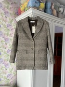 Marynarka Mango Sophie 34/XS żakiet tweedowa krata brąz oversize wełniana