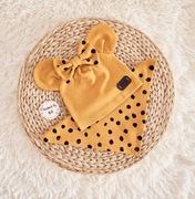 #handmadr śliczny jesienny komplet z uszkami czapka + chustka 6 miesoecy