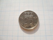 Holandia moneta 25 centów 1967 nikiel