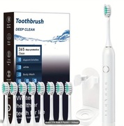 Elektryczna szczoteczka do zębów z 8 główkami i uchwytem biała