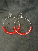 Kolczyki, koła, okrągłe z czerwonymi elementami, okrągłe, wiszące