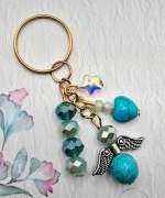 Aniołek serduszko breloczek brelok do kluczy torebki turkusy kamienie