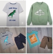 Paka 134 t-shirty H&M dinozaur cekiny bluza Cool spodenki Zara spodnie