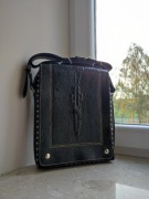 Vintage czarna torba na ramię skórzana z krokodylem Lacoste