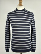 WOOLRICH Sweter M 100% Wełna Premium Granat Paski Klasyka