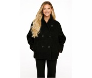 ARKET Wełniany krótki płaszcz czarny Czarna kurtka Wełna Rozmiar S
