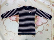 Granatowy długi sweter tunika sukienka w paski 104 - 110 tęcza złota nitka