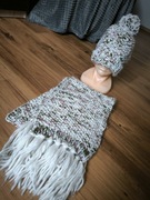 Tommy & Kate zestaw szalik i czapka damska beż krem brąz zima Akryl rozciąg