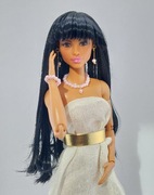 Peruka, włosy dla lalki Barbie czarny mleczny jedwab 9,5-10cm obwodu głowy