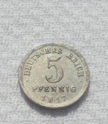 Niemcy Wilhelm II 5 fenigów pfennig 1917 J WiH miasto Hamburg KM# 31 Fe