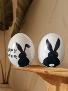 Pisanka ceramiczna jajko figurka czarno białe Happy Easter 2 sztuki komplet