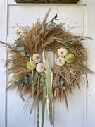Wianek wieniec boho 60 cm z suszonych traw i dmuszka, jesień dynie jesienny