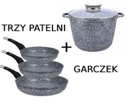 ZESTAW 3 PATELNI + GARNEK MARMUROWY 10L 28cm