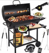 GRILL WĘGLOWY OGRODOWY NA KOŁACH, PÓŁKI, GRIL NA BRYKIET BBQ, GRILL&CHILL