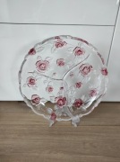 SZKLANA PATERA Talerz Trójdzielny RÓŻE Vintage Retro Duża 34 cm