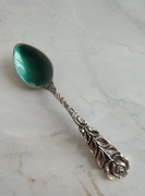 Srebrna łyżeczka do soli z emalią  wzór róża