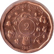 UGANDA 2 szylingi 1987, KM# 28,  UNC