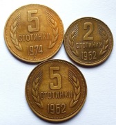 5  STOTINKI 1962+1974 + 2 STOT.1962 BUŁGARIA