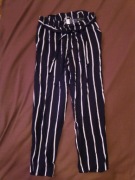 Czarne letnie wiązane spodnie w paski H&M 40 L