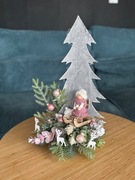 Dekoracja zimowa, kompozycja, stroik świąteczny, choinka, LED