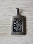 Duża srebrna zawieszka vintage kwiatki witraż 