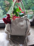 włoska skórzana  skórkowa torba shopper worek suwaki frędzle okucia