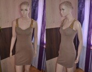 Beżowa sukienka ćwieki zamek zip 38/M