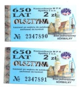 Bilety MPK Olsztyn 650 lat – para skasowanych, edycja okolicznościowa