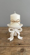 Podstawka pod świeczkę z kokardą, biała dekoracyjna 10cm NOWA
