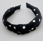 Opaska do włosów z węzłem czarna w białe kropki groszki