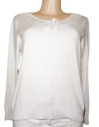 Cienki biały Sweterek z wiązaniem przy dekolcie duża uciągliwość L (40)