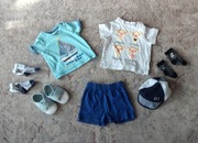 Mini paka ubrań letnich dla chłopca t-shirt, spodenki, kaszkietówka 62/68