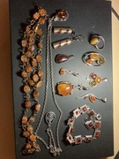 Zestaw bursztyn, srebro różności