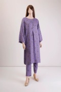 Komplet tunika i spodnie M 38 fioletowy w kwiaty floral kameez kurta modest