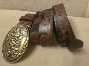 Skórzany pasek BYK RODEO Buhaj dla Hodowcy Bydła. Traper. Cowboy.