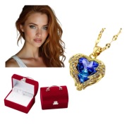 NASZYJNIK SERCE KRYSZTAŁOWE ZŁOTY NIEBIESKI PREZENT WALENTYNKI DZIEŃ KOBIET