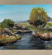 Jesień nad rzeką obraz ręcznie malowany.