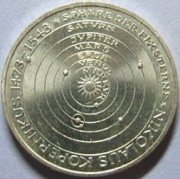 Srebrna moneta 5 marek - Mikołaj Kopernik 1973. Czytaj opis.