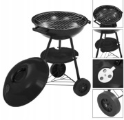 GRILL WĘGLOWY TURYSTYCZNY PIKNIKOWY Z POKRYWĄ ZESTAW + DMUCHAWA I SZTUĆCE