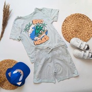 Piżama dwuczęściowa H&M 128 piżamka szorty koszulka z dinozaurem bawełniana