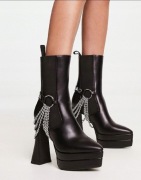 Ładne Moda czarne botki z łańcuchami (Rozmiar.41)